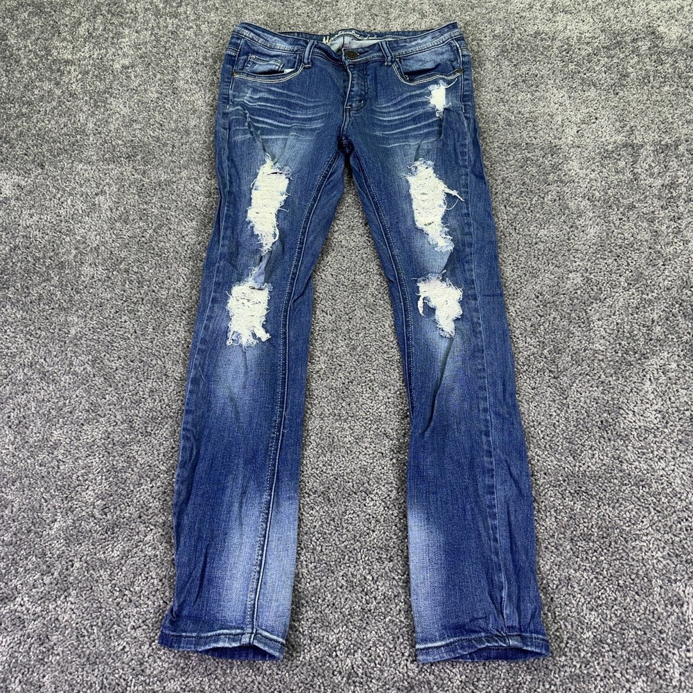 Machine Jeans Juniors 11 Blue Skinny Distressed Stretch Denim Medium Wash Teen
